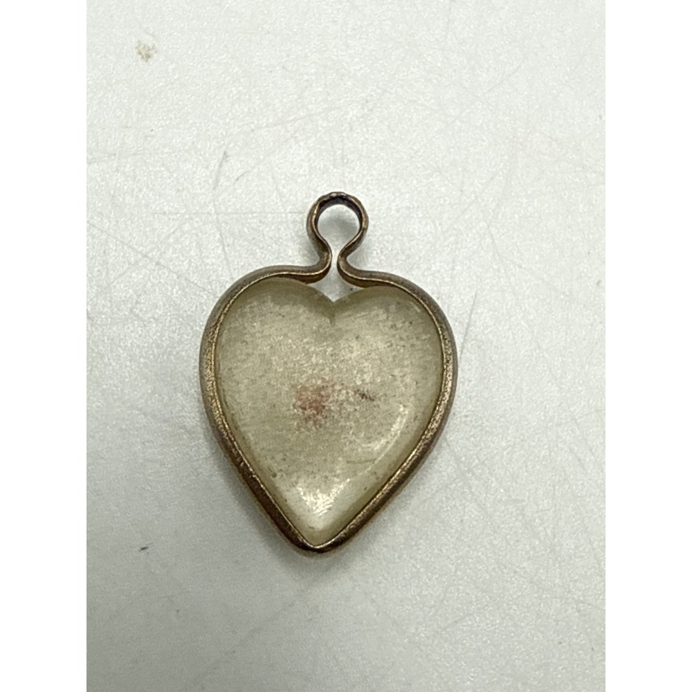 Vintage Sterling Silver Heart Pendant Clear Resin Glass Charm Small Dainty